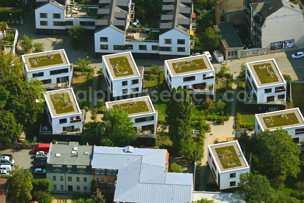 Aerial image Dresden - Residential area of the multi-family house settlement on Julie-Salinger-Weg in the district Aeussere Neustadt in Dresden in the state Saxony, Germany