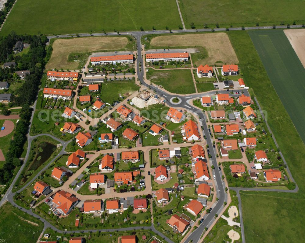 Jerstedt from the bird's eye view: Residential area of the multi-family house settlement in Jerstedt in the state Lower Saxony, Germany