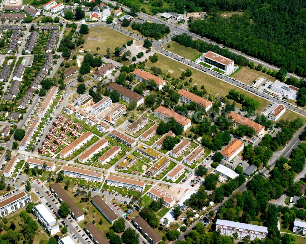 Karlsruhe from above - Residential area of the multi-family house settlement on street Indianaring in Karlsruhe in the state Baden-Wuerttemberg, Germany