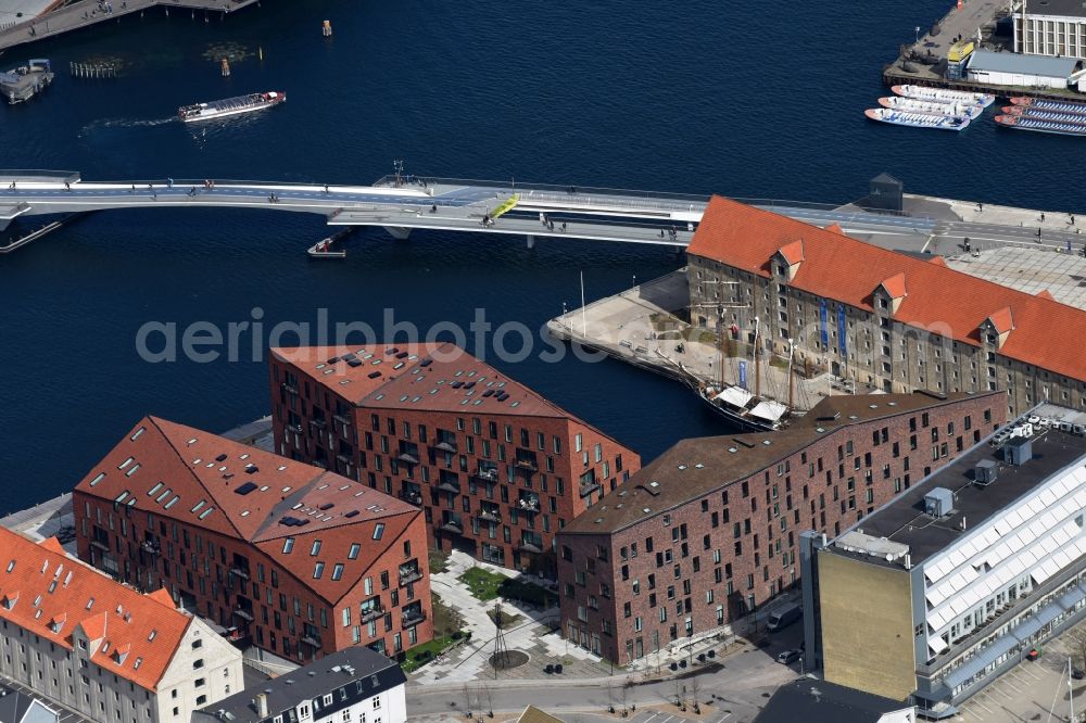 Kopenhagen from above - Roof and wall structures in residential area of a multi-family house settlement Kroyers Plads in Copenhagen in Denmark