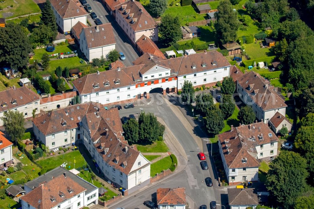 Schwerte from the bird's eye view: Residential area of the multi-family house settlement Kreinberg- Siedlung in Schwerte in the state North Rhine-Westphalia