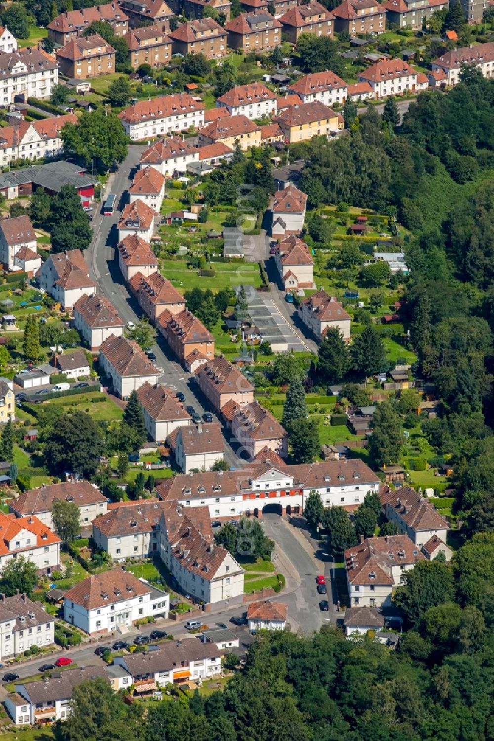 Schwerte from the bird's eye view: Residential area of the multi-family house settlement Kreinbergsiedlung in Schwerte in the state North Rhine-Westphalia