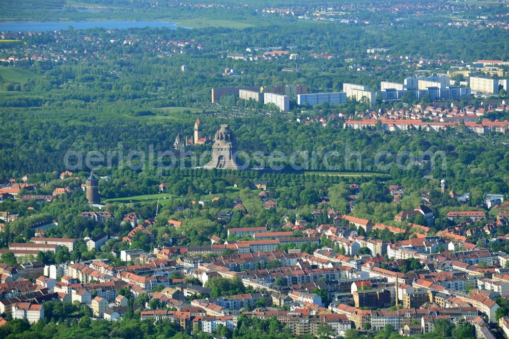 Leipzig from above - Roof and wall structures in residential area of apartment houses along the Voelkerschlachtdenkmal in Leipzig in Saxony