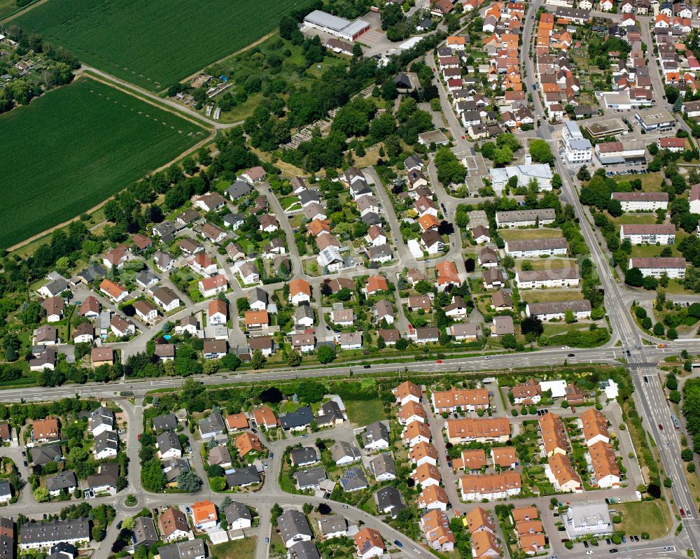 Leopoldshafen from above - Residential area of the multi-family house settlement in Leopoldshafen in the state Baden-Wuerttemberg, Germany