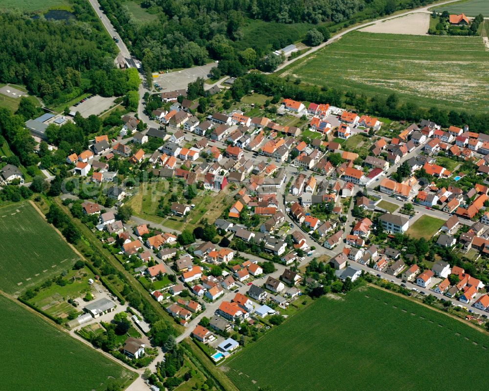 Leopoldshafen from above - Residential area of the multi-family house settlement in Leopoldshafen in the state Baden-Wuerttemberg, Germany