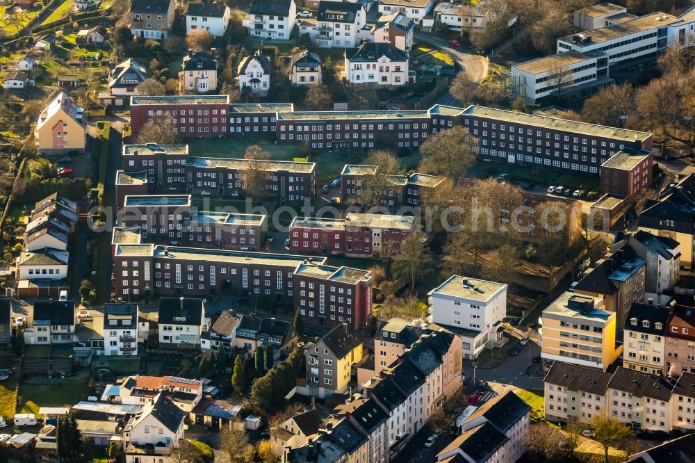 Aerial image Hagen - Residential area of the multi-family house settlement on Leopoldstrasse in Hagen in the state North Rhine-Westphalia, Germany