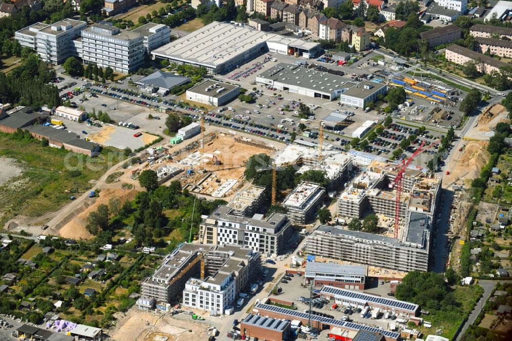 Braunschweig from above - Residential area of the multi-family house settlement on Bleibtreuweg - Nordanger - Mitgaustrasse in the district Nordstadt in Brunswick in the state Lower Saxony, Germany