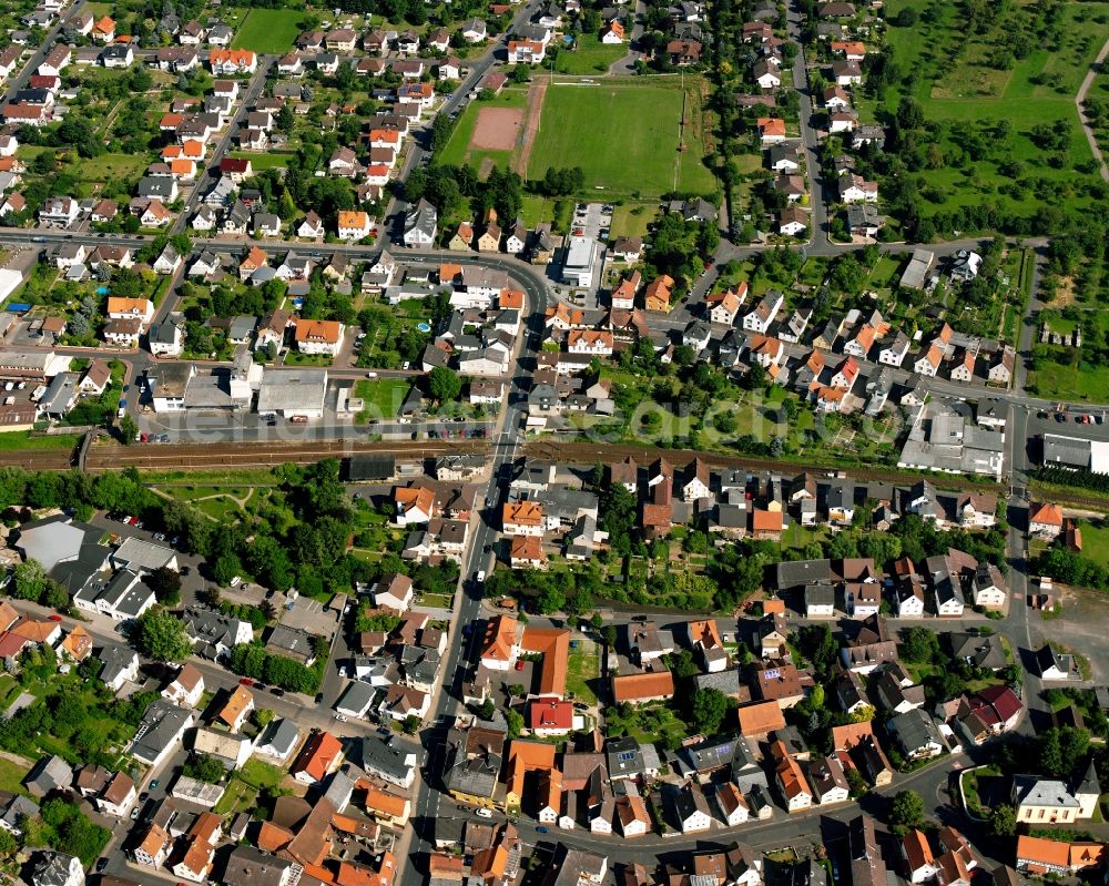 Lindenstruth from above - Residential area of the multi-family house settlement in Lindenstruth in the state Hesse, Germany