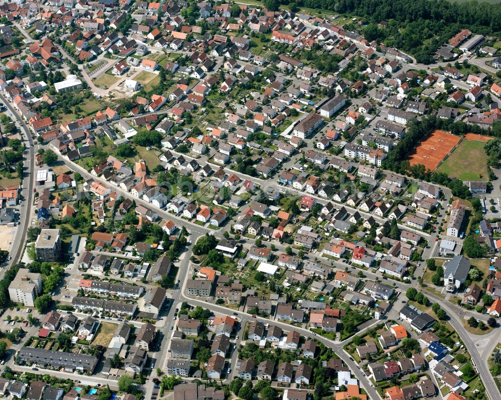 Aerial photograph Linkenheim - Residential area of the multi-family house settlement in Linkenheim in the state Baden-Wuerttemberg, Germany