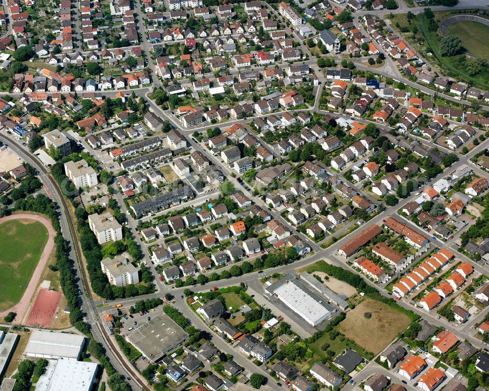 Linkenheim from above - Residential area of the multi-family house settlement in Linkenheim in the state Baden-Wuerttemberg, Germany