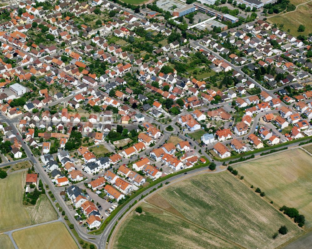 Linkenheim from the bird's eye view: Residential area of the multi-family house settlement in Linkenheim in the state Baden-Wuerttemberg, Germany