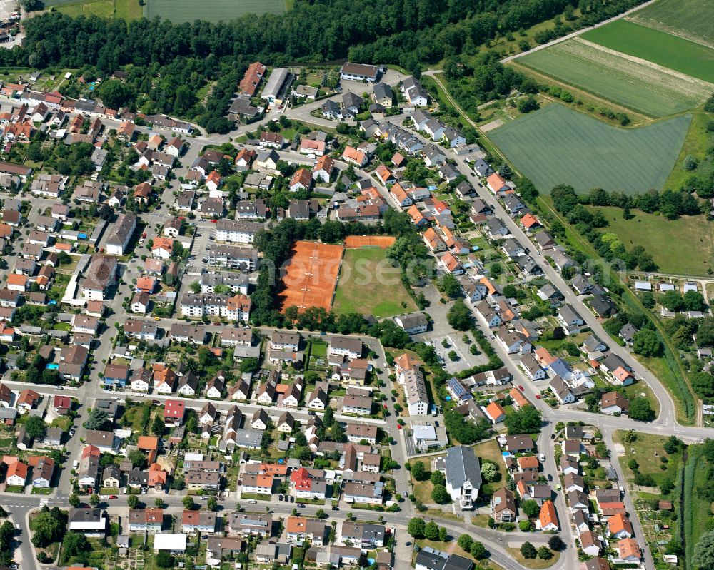 Linkenheim from above - Residential area of the multi-family house settlement in Linkenheim in the state Baden-Wuerttemberg, Germany