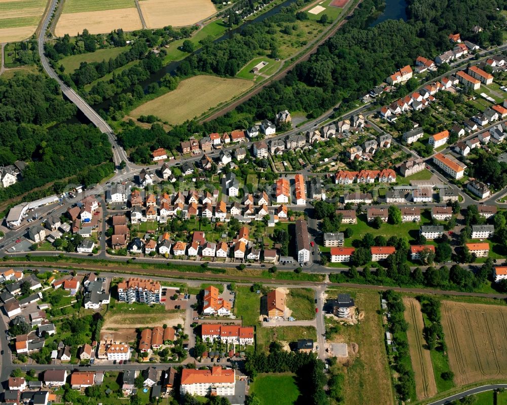 Aerial image Lollar - Residential area of the multi-family house settlement in Lollar in the state Hesse, Germany