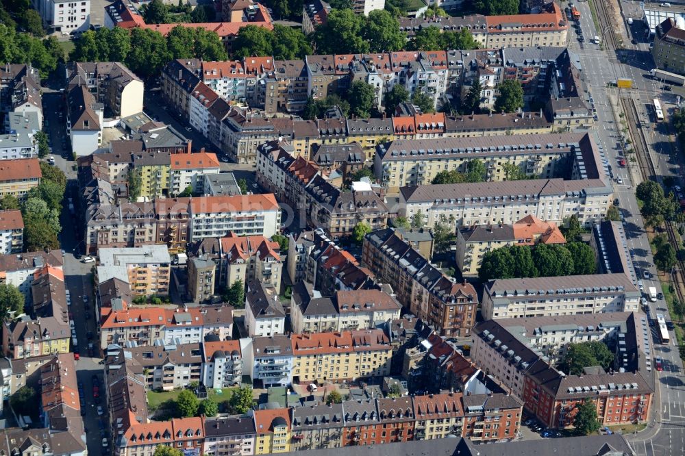 Mannheim from above - Residential area of a multi-family house settlement Verschaffelstrasse - Friedrich-Ebert-Strasse in Mannheim in the state Baden-Wuerttemberg