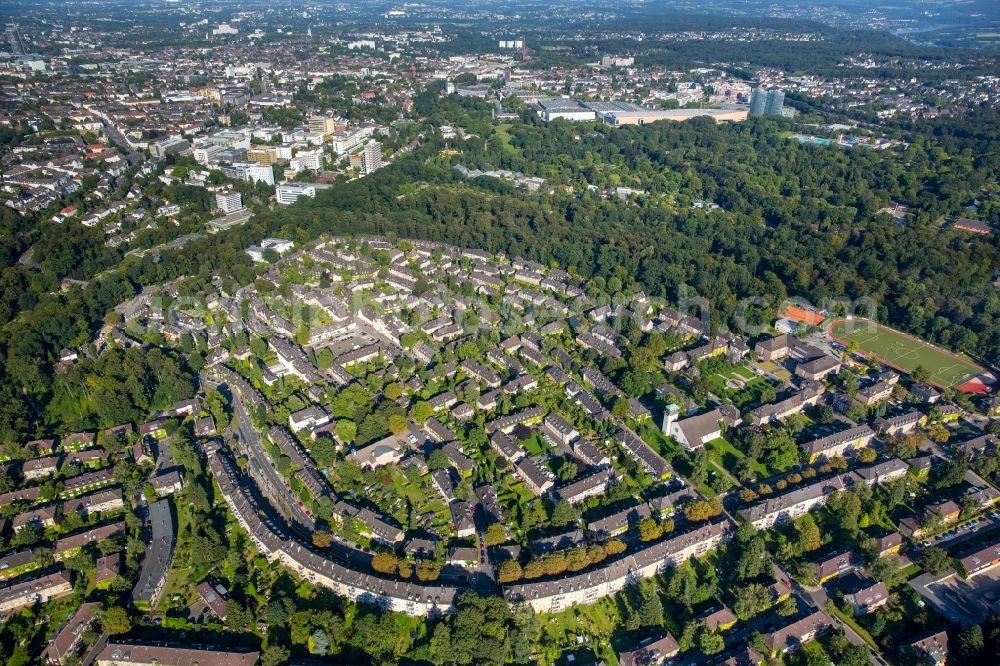 Essen from the bird's eye view: Residential area of the multi-family house settlement Margarethenhoehe in Essen in the state North Rhine-Westphalia