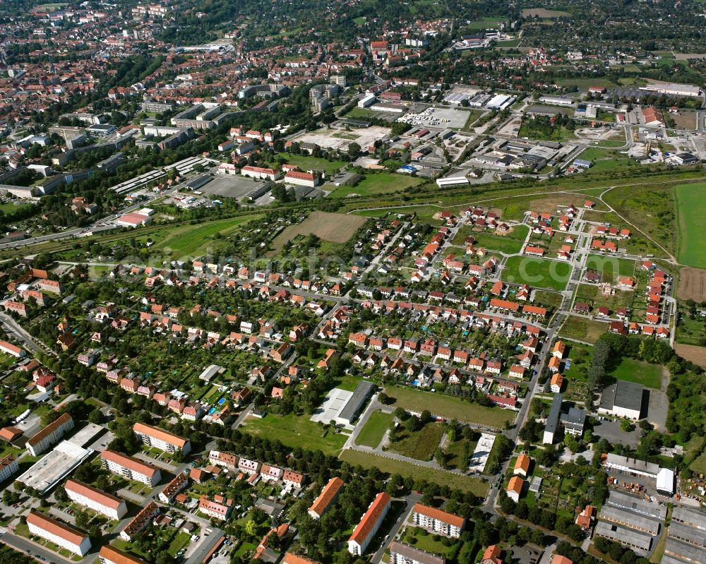 Mühlhausen/Thüringen from the bird's eye view: Residential area of the multi-family house settlement in Mühlhausen in the state Thuringia, Germany