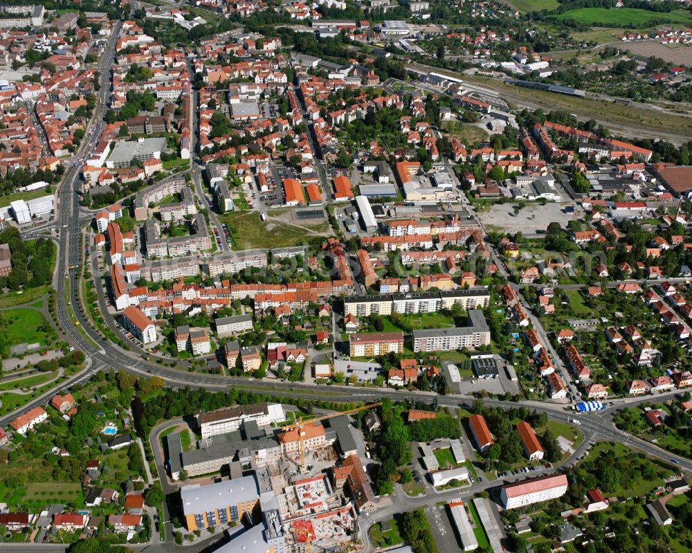 Mühlhausen/Thüringen from the bird's eye view: Residential area of the multi-family house settlement in Mühlhausen in the state Thuringia, Germany