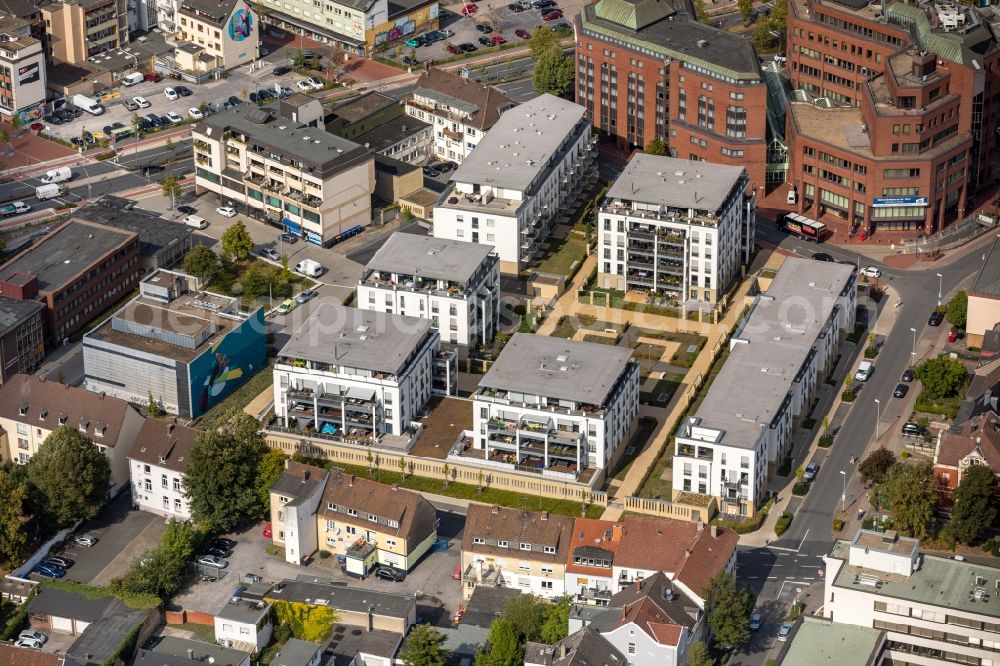 Aerial photograph Hamm - Residential area of the multi-family house settlement Museumsquartier on Stadtbad - Friedrichstrasse in Hamm in the state North Rhine-Westphalia, Germany