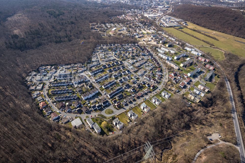 Neheim from above - Residential area of the multi-family house settlement in Neheim in the state North Rhine-Westphalia, Germany