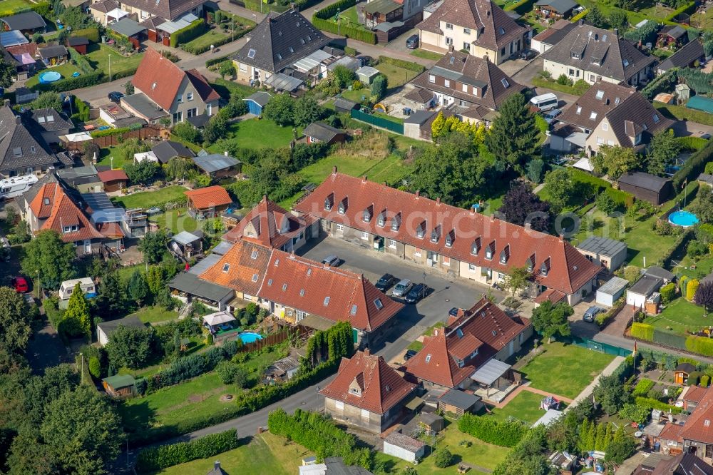 Hamm from the bird's eye view: Residential area of the multi-family house settlement Neue Kolonie Heessen in Hamm in the state North Rhine-Westphalia