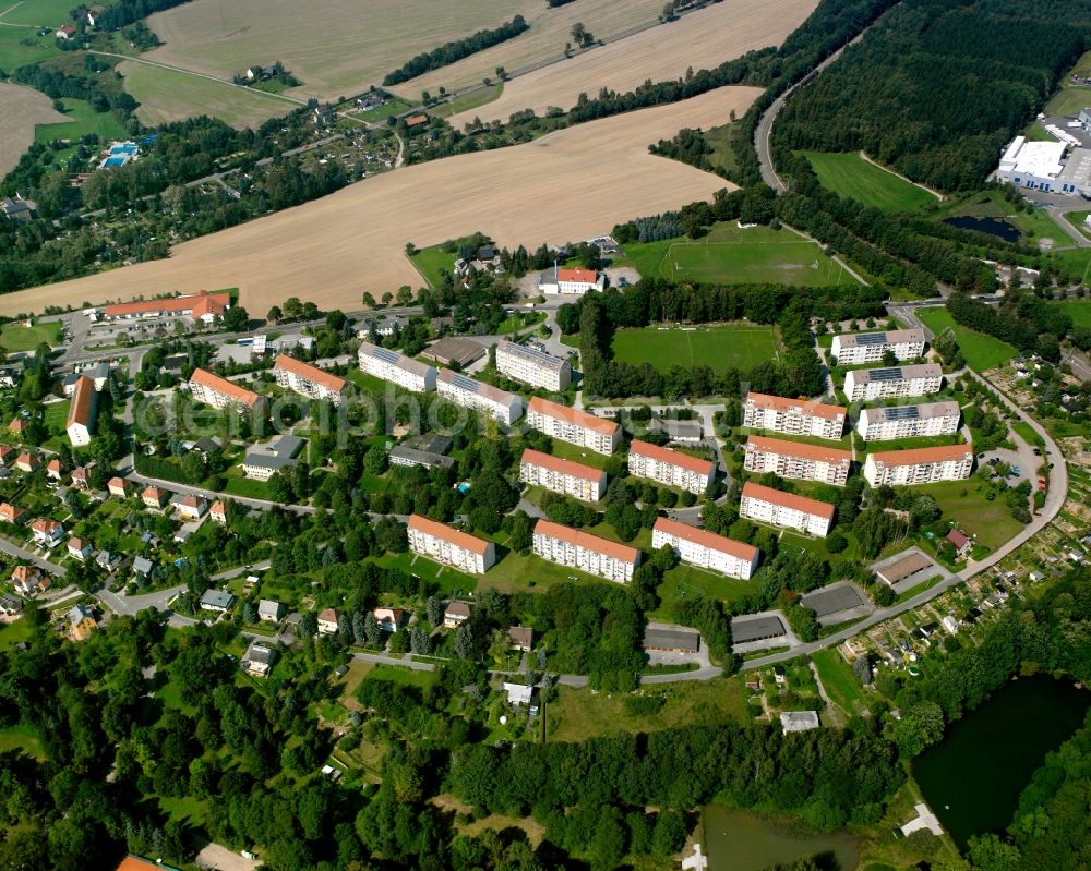 Oederan from the bird's eye view: Residential area of the multi-family house settlement in Oederan in the state Saxony, Germany