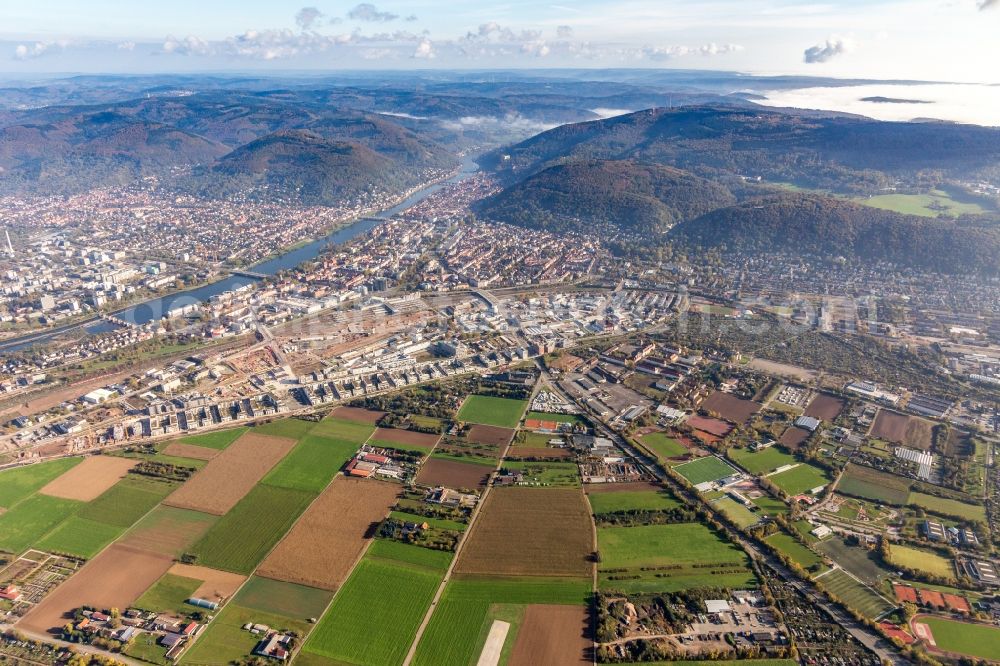 Heidelberg from the bird's eye view: Residential area of the multi-family house settlement on Marie-Baum-Strasse - Gruene Meile - Eppelheimer Strasse in the district Bahnstadt in Heidelberg in the state Baden-Wurttemberg, Germany