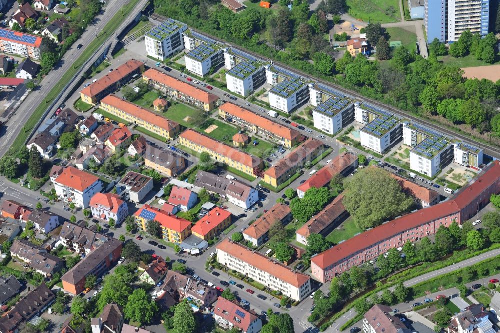 Aerial image Freiburg im Breisgau - Residential area of the multi-family house settlement in the district Haslach in Freiburg im Breisgau in the state Baden-Wurttemberg, Germany