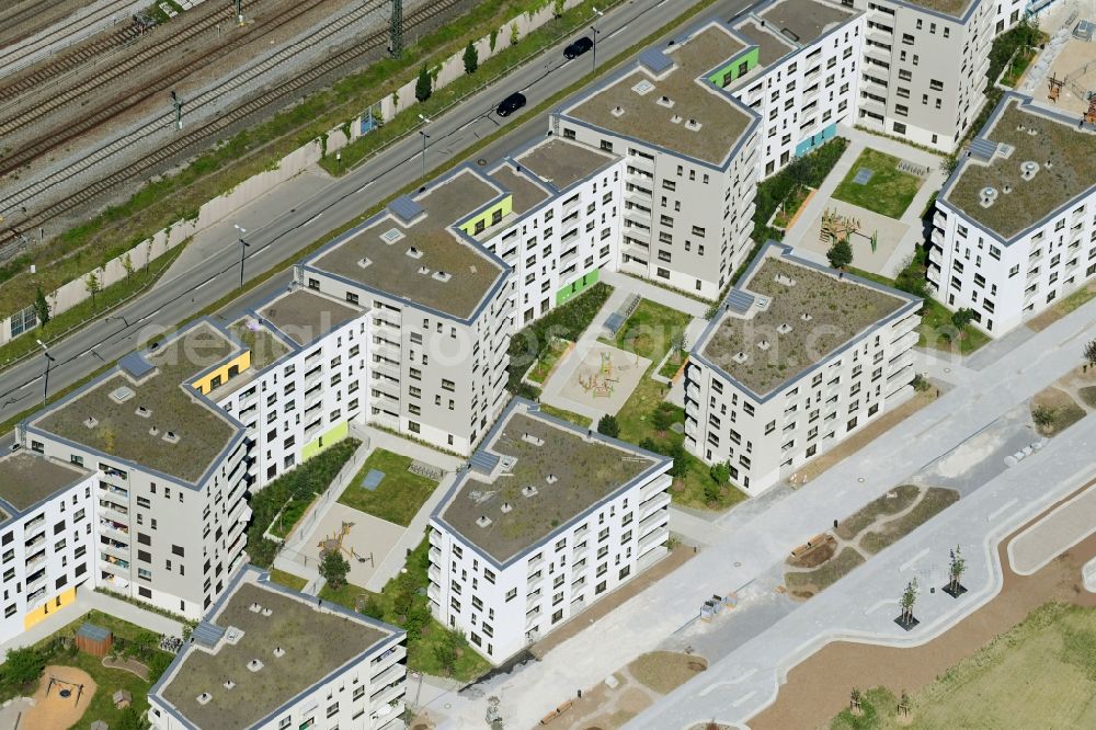 München from above - Residential area of the multi-family house settlement on Kafler Strasse in the district Pasing-Obermenzing in Munich in the state Bavaria, Germany