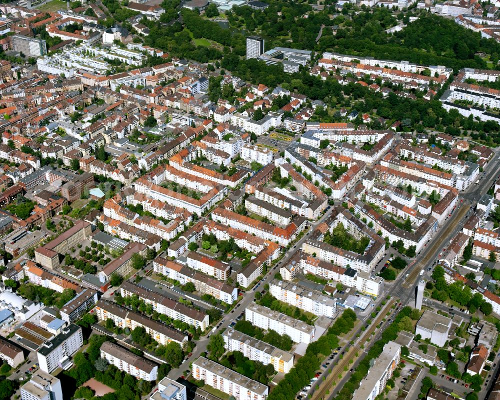 Karlsruhe from above - Residential area of the multi-family house settlement in the district Suedweststadt in Karlsruhe in the state Baden-Wuerttemberg, Germany