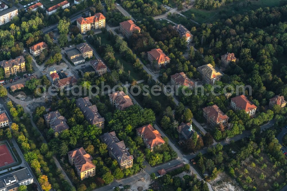 Leipzig from above - Residential area of the multi-family house settlement Parkstadt Leipzig in the district Meusdorf in Leipzig in the state Saxony, Germany