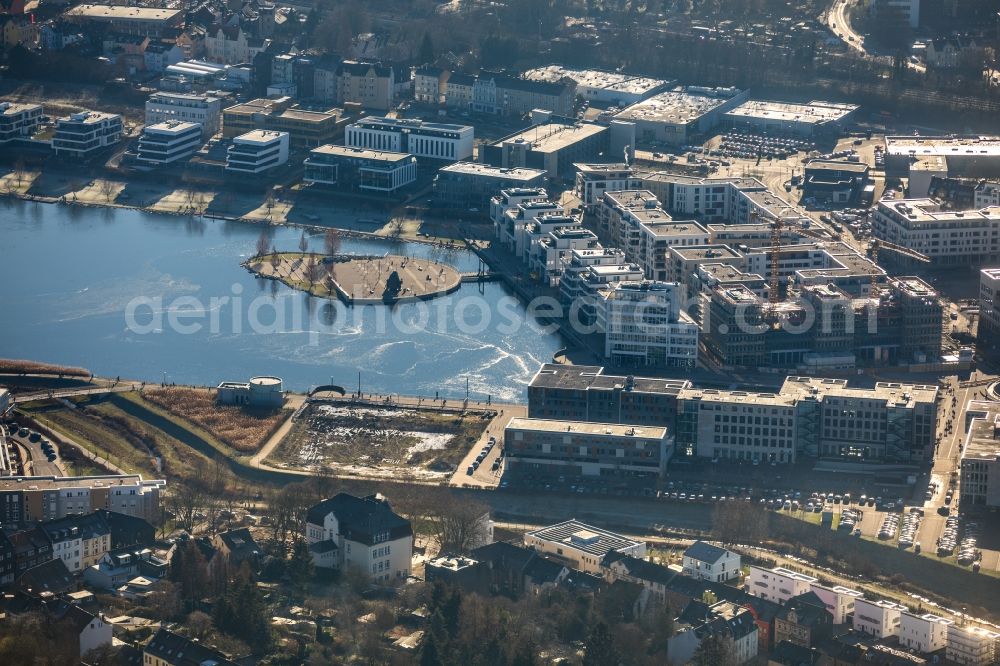 Aerial photograph Dortmund - Residential area of the multi-family house Settlement at shore Areas of lake Phoenix See in the district Hoerde in Dortmund in the state North Rhine-Westphalia, Germany