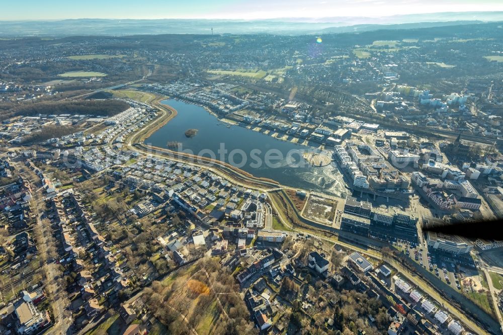 Aerial image Dortmund - Residential area of the multi-family house Settlement at shore Areas of lake Phoenix See in the district Hoerde in Dortmund in the state North Rhine-Westphalia, Germany