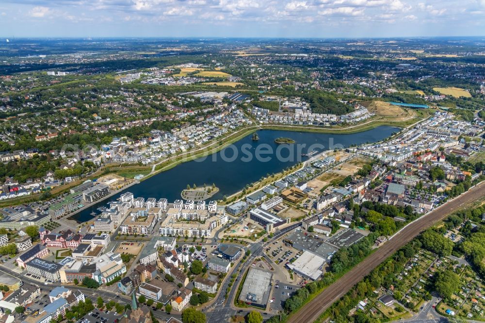 Dortmund from above - Residential area of the multi-family house Settlement at shore Areas of lake Phoenix See in the district Hoerde in Dortmund in the state North Rhine-Westphalia, Germany