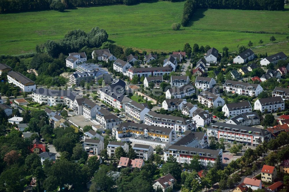 Bergholz-Rehbrücke from above - Residential area of the multi-family house settlement Am Rehgraben in Bergholz-Rehbruecke in the state Brandenburg, Germany