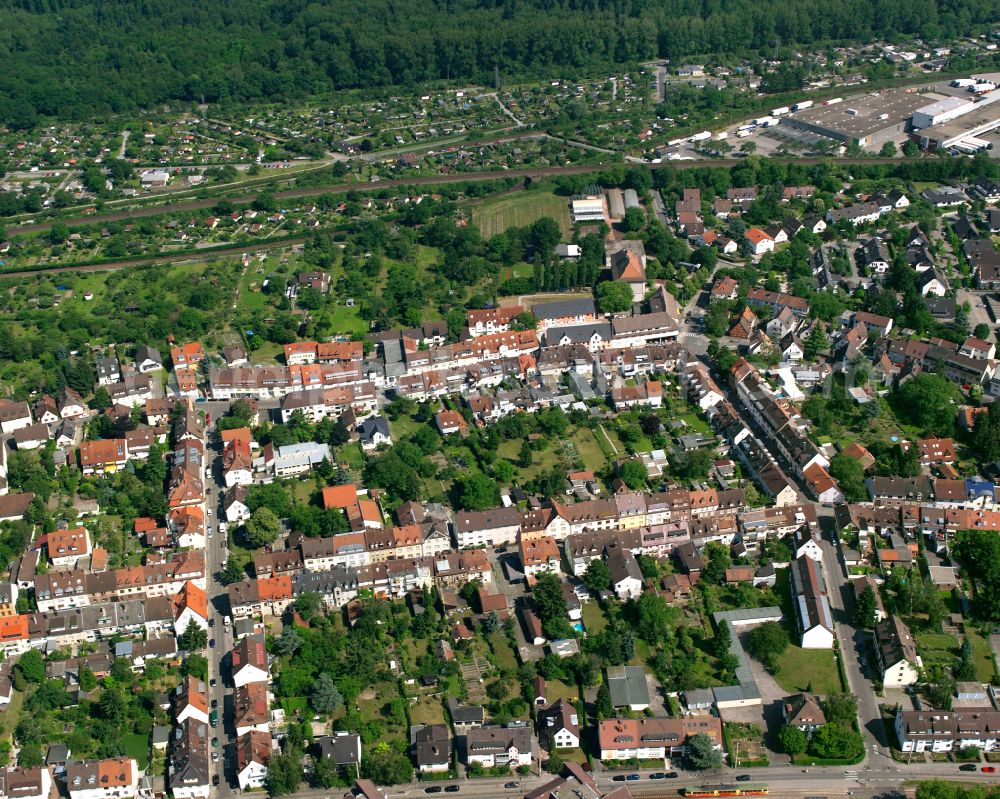 Aerial photograph Rintheim - Residential area of the multi-family house settlement in Rintheim in the state Baden-Wuerttemberg, Germany