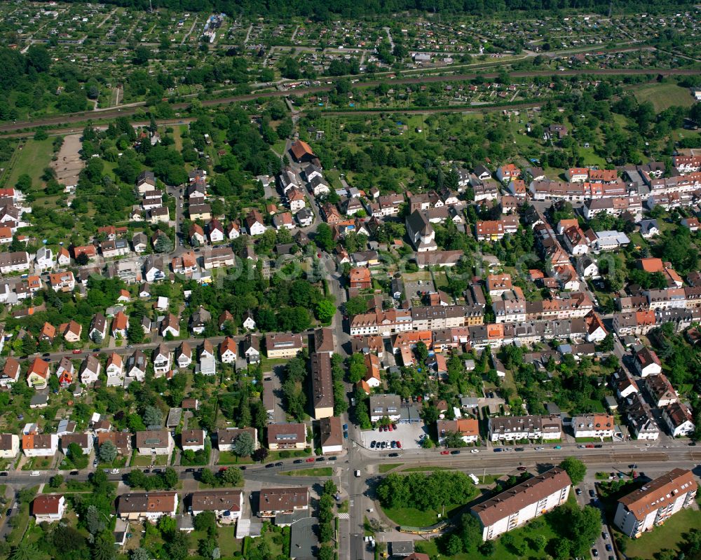 Rintheim from above - Residential area of the multi-family house settlement in Rintheim in the state Baden-Wuerttemberg, Germany