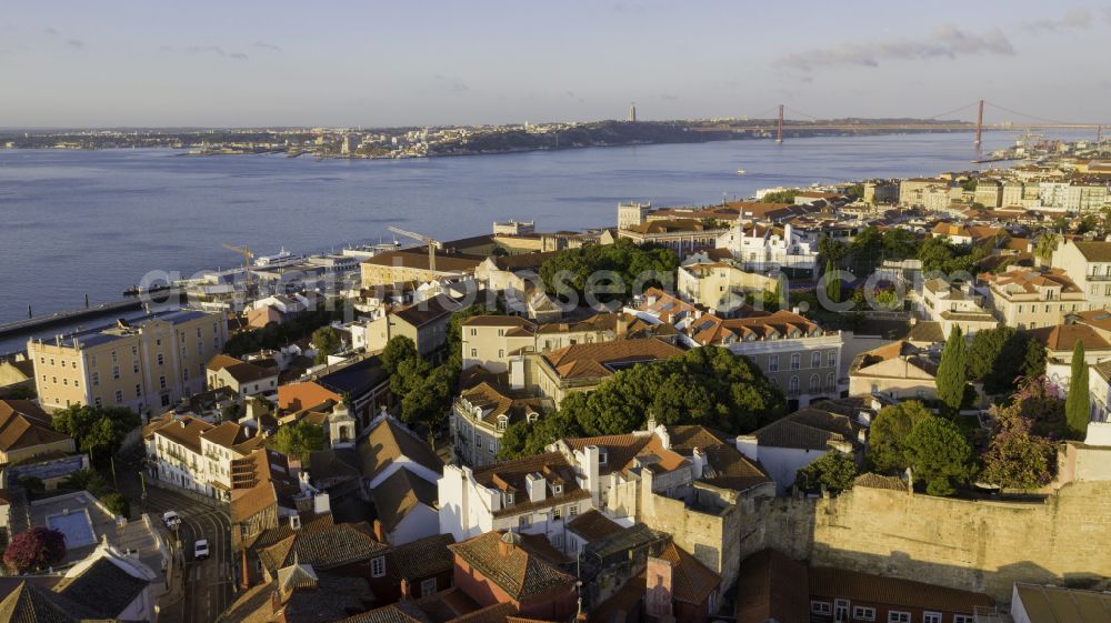 Aerial image Lisboa - Residential area of the multi-family house settlement on street Rua Sao Tome in Lisboa in Portugal