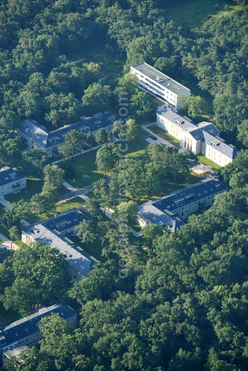 Berlin from above - Residential area of the multi-family house settlement on Suedostallee in the district Treptow-Koepenick in Berlin, Germany