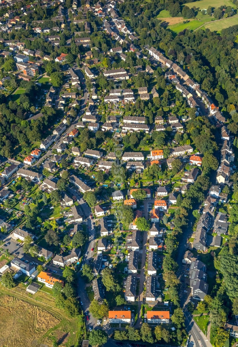 Mülheim an der Ruhr from above - Residential area of the multi-family house settlement Siedlung Papenbusch in Muelheim on the Ruhr in the state North Rhine-Westphalia