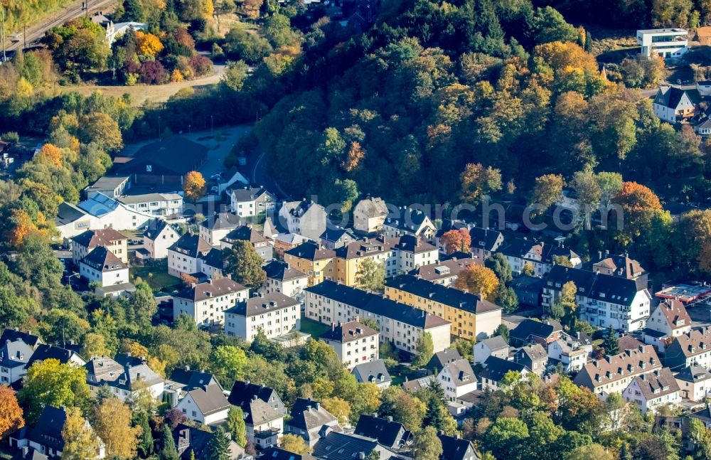 Siegen from above - Residential area of a multi-family house settlement at the Marienborner street and Nassauische street in Siegen in the state North Rhine-Westphalia