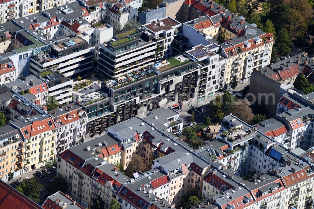 Berlin from the bird's eye view: Residential area of the multi-family house settlement SmartHoming on Pasteurstrasse in the district Prenzlauer Berg in Berlin, Germany