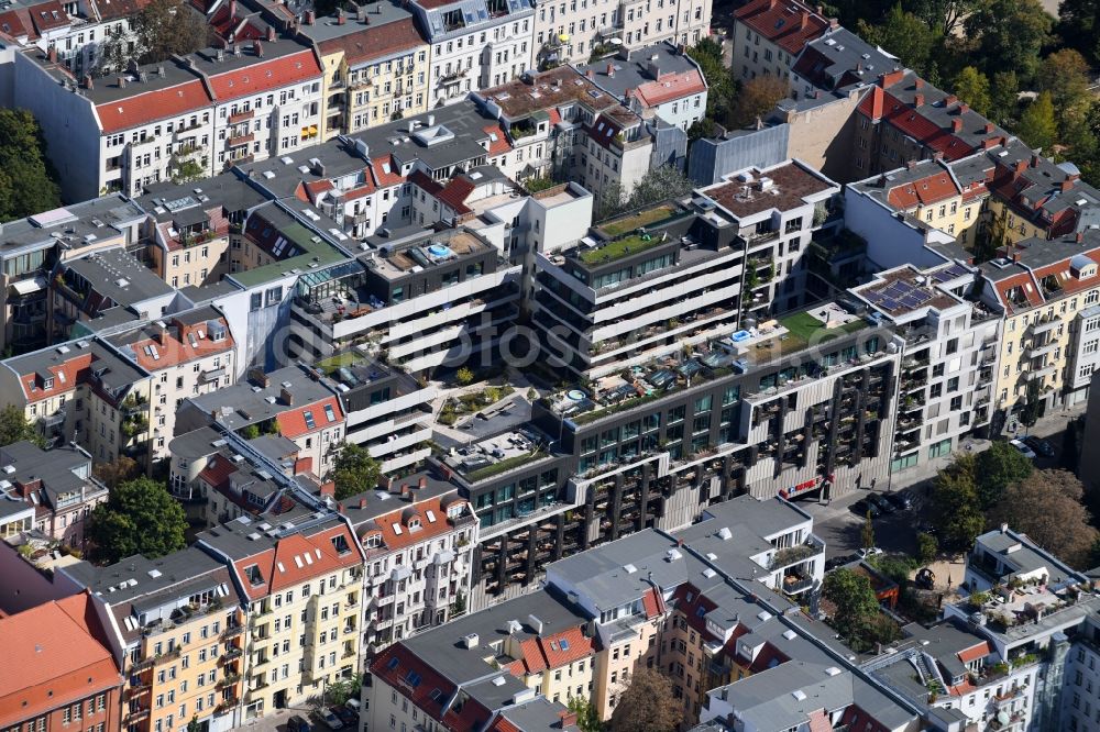 Aerial image Berlin - Residential area of the multi-family house settlement SmartHoming on Pasteurstrasse in the district Prenzlauer Berg in Berlin, Germany