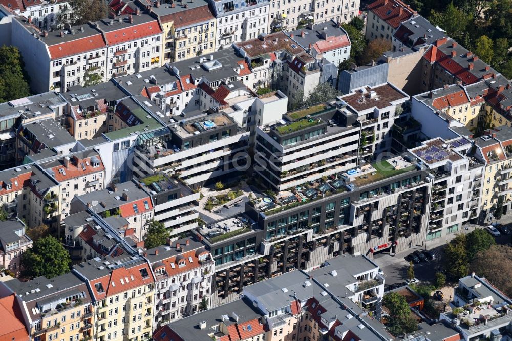 Aerial photograph Berlin - Residential area of the multi-family house settlement SmartHoming on Pasteurstrasse in the district Prenzlauer Berg in Berlin, Germany