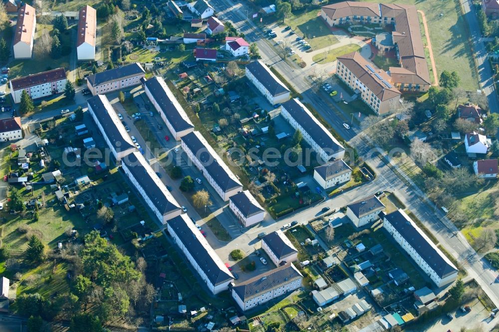 Spremberg from above - Residential area of the multi-family house settlement on Strasse Glueck Auf in Spremberg in the state Brandenburg, Germany