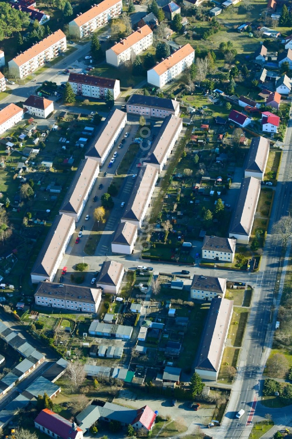 Aerial image Spremberg - Residential area of the multi-family house settlement on Strasse Glueck Auf in Spremberg in the state Brandenburg, Germany