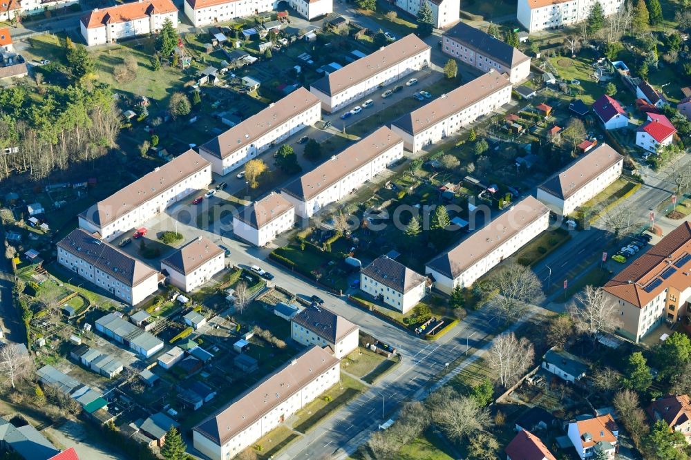 Aerial photograph Spremberg - Residential area of the multi-family house settlement on Strasse Glueck Auf in Spremberg in the state Brandenburg, Germany