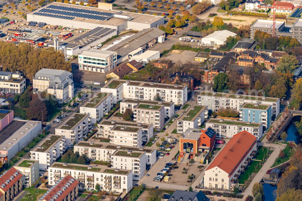 Offenburg from the bird's eye view: Residential area of the multi-family house settlement Stadtquartier on Kesselhaus on street Alte Spinnerei in Offenburg in the state Baden-Wuerttemberg, Germany