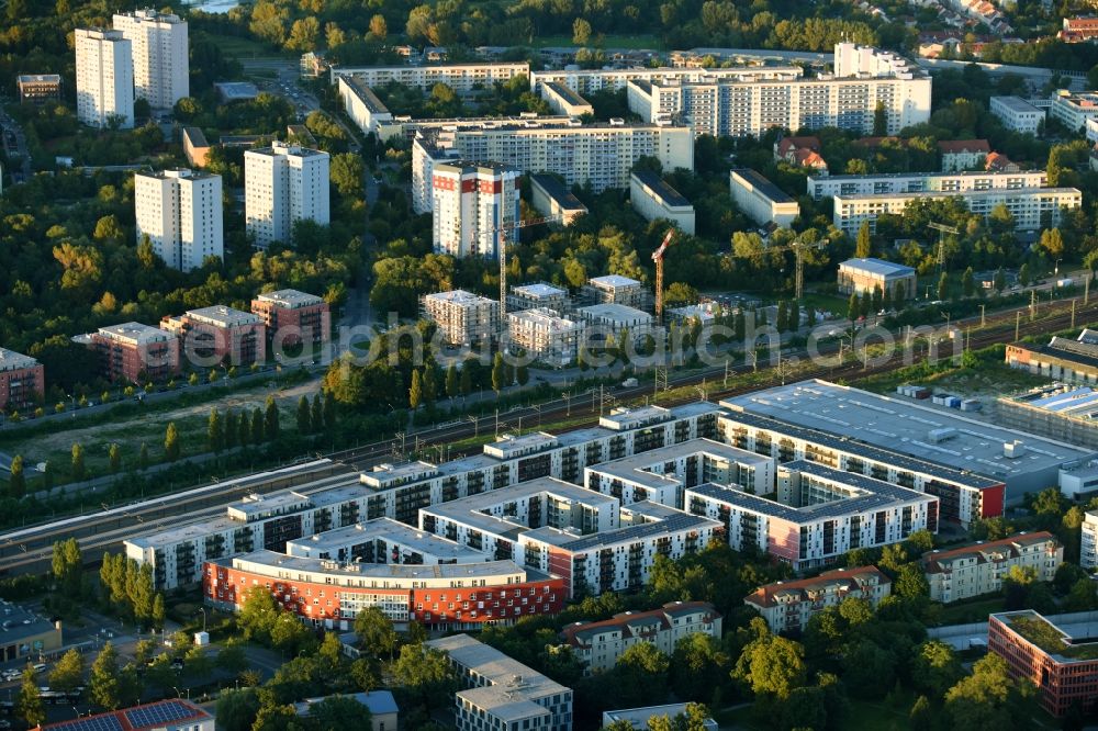 Aerial image Potsdam - Residential area of the multi-family house settlement Am Stellwerk - Zum Wasserturm - Friedrich-Engels-Strasse in Potsdam in the state Brandenburg, Germany