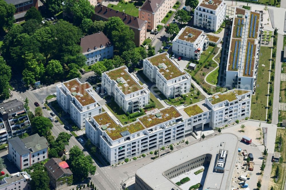 Aerial image Augsburg - Residential area of the multi-family house settlement on Stettenstrasse - Localbahnstrasse in Augsburg in the state Bavaria, Germany