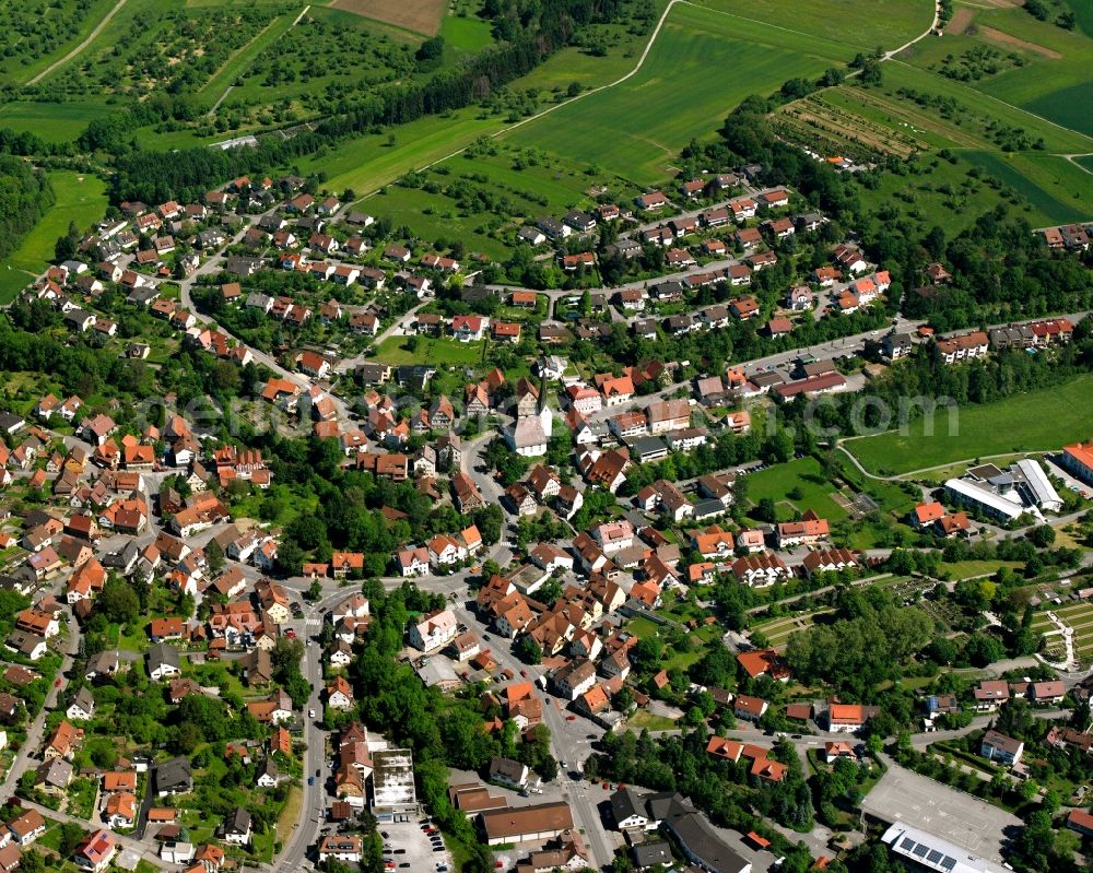 Unterweissach from the bird's eye view: Residential area of the multi-family house settlement in Unterweissach in the state Baden-Wuerttemberg, Germany